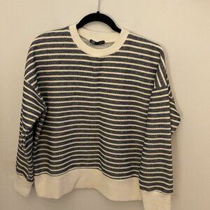 Zara Striped Top Crewneck Sweater Warm Cropped Size L